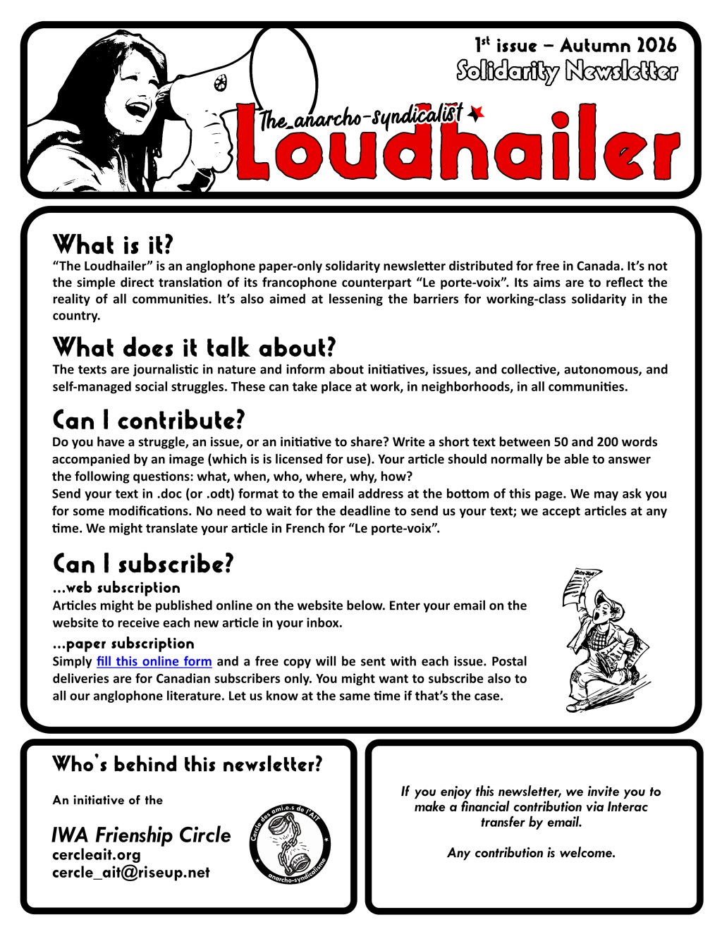 Introducing &laquo;&nbsp;The Loudhailer&nbsp;&raquo;: A Free, Paper-Only Solidarity&nbsp;Newsletter